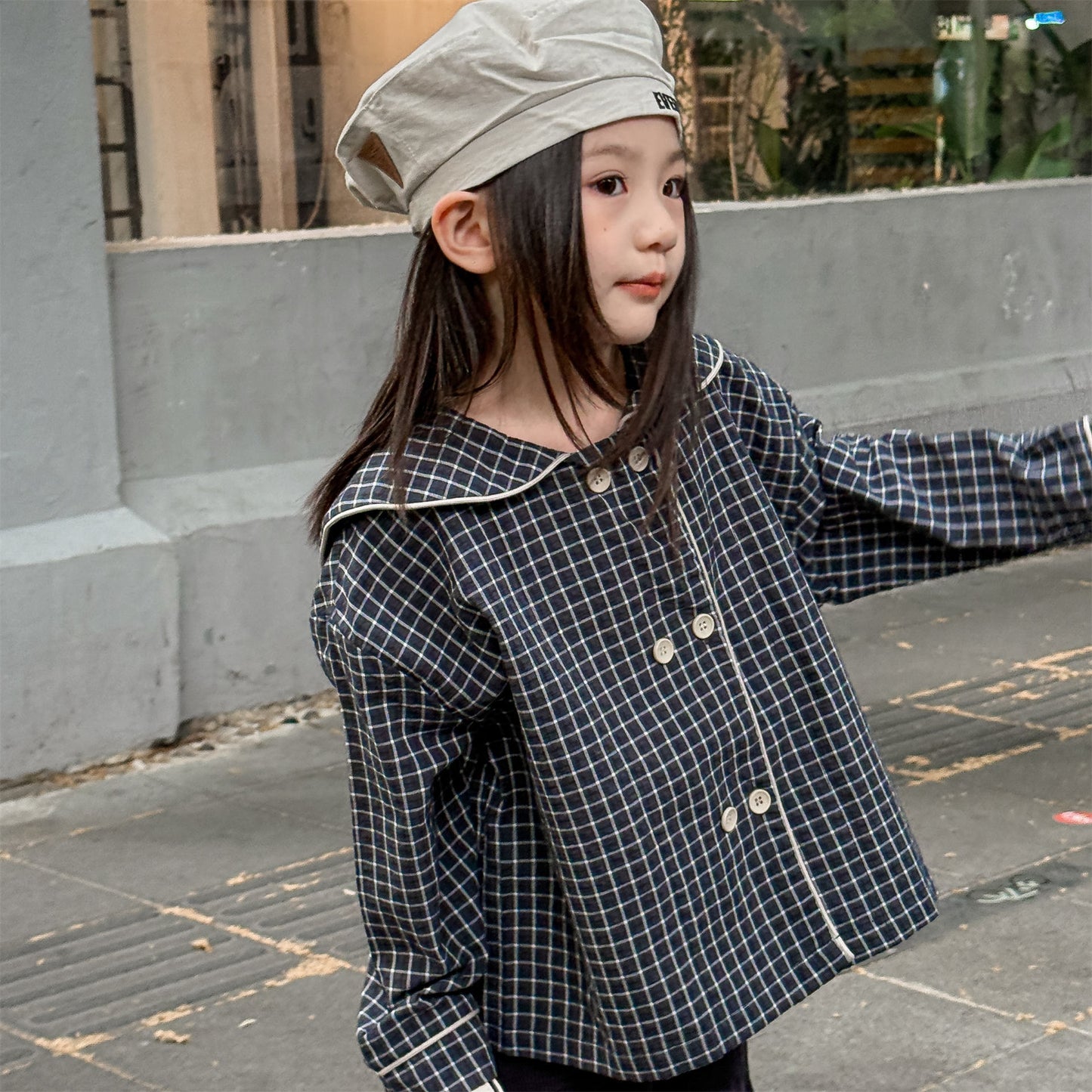 Midnight Grid Sailor Top