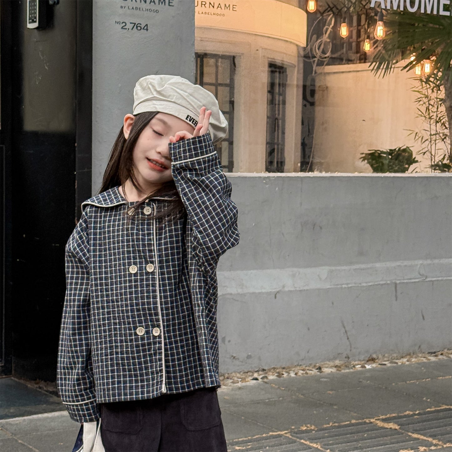 Midnight Grid Sailor Top